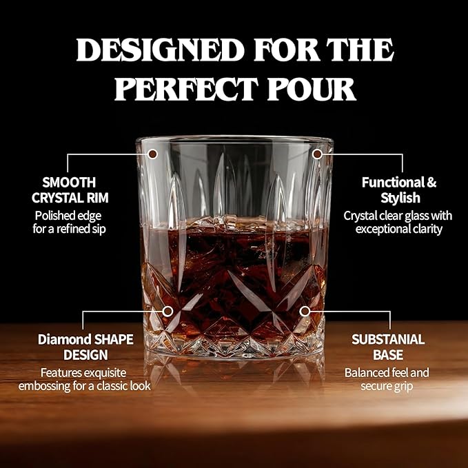 Moretoes Crystal Drinking Glasses Set of 12, Glass Whisky Cups, Mixed Glassware Set, 12 Oz Highball Glasses & 11 Oz Old Fashioned Glasses, Great for Cocktail and Other Beverages
