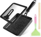 Tamagoyaki Pan - Japanese Egg Pan with Lid - Japanese Omelette Pan Rectangular - Rolled Omelet Nonstick Square Frying Pan - Tamago Cooking Pan Induction Compatible 7x6