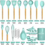 Umite Chef Kitchen Cooking Utensils Set, 24 pcs Non-stick Silicone Cooking Kitchen Utensils Spatula Set with Holder, Wooden Handle Heat Resistant Silicone Kitchen Gadgets Utensil Set (Green)