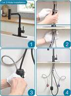 Black Kitchen Faucets with Pull Down Sprayer,Waterfall Kitchen Sink Faucet,Commercial Utility Stainless Steel Kitchen Faucets,Single Handle Kitchen Sink Faucet with Pull Down Sprayer for 3 Function