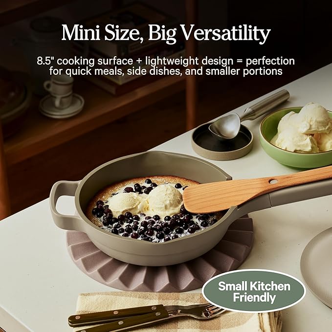 Our Place Mini Always Pan | 8.5" Ceramic Pan with Modular Lid & Beechwood Spatula | Patented 10-in-1 Nonstick, Non-Toxic Cookware Made Without PFAS | Induction & Oven-Safe up to 450°F | Steam