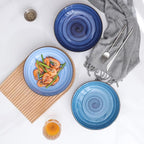Selamica Ceramic Pasta Bowls Set 34 OZ, Large Salad Bowl 8.6 Inch Deep Plates for Pasta Soup, Microwave & Dishwasher Safe, Set of 6, Gradient Blue