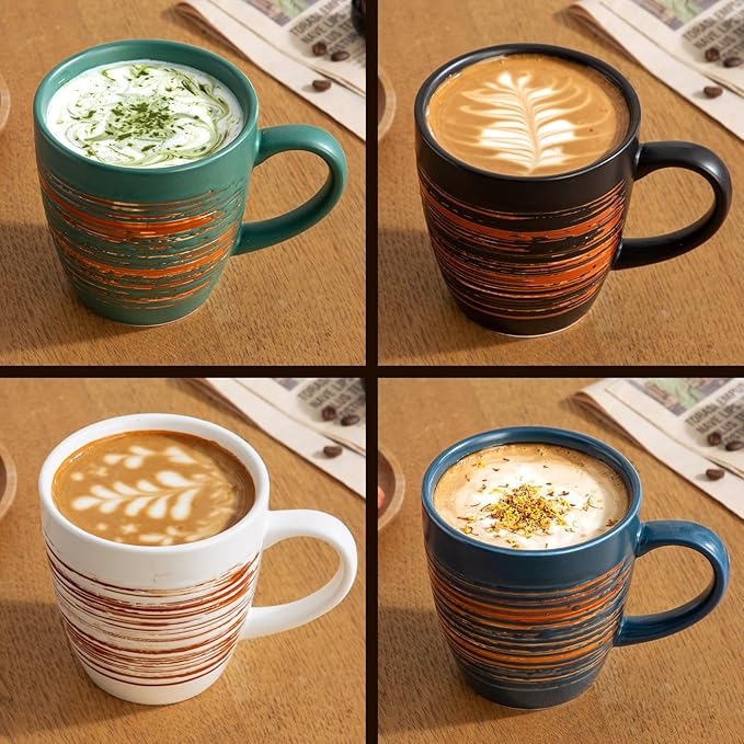 YUN TAO 16 oz Coffee Mugs Set of 4, Large Ceramic Multipurpose Cups with Big Handle, Ideal for Latte, Tea, Hot Chocolate and Matcha, Dishwasher Safe, Gift Set for Home & Office