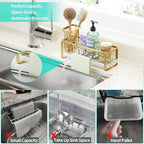 HapiRm Sponge Holder for Kitchen Sink - Self-draining Sink Caddy with Brush Holder and Dishcloth Holder, Stainless Steel Kitchen Organizer for Countertop - Gold