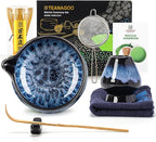 TEANAGOO 7 Pcs Matcha Whisk Set,Matcha Set for Ceremony,Matcha Kit Junware-Blue,Matcha Tea Set for Making Breakfast/Latte,Ceramic Bowl(chawan) whith Spout and Whisk,Gift for Matcha Lover