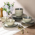 AmorArc Ceramic Dinnerware Sets for 8, 24 Pieces Handpainted Stoneware Plates and Bowls Set, Scratch Resistant Dishes Set, Dishwasher & Microwave Safe, Reactive Color