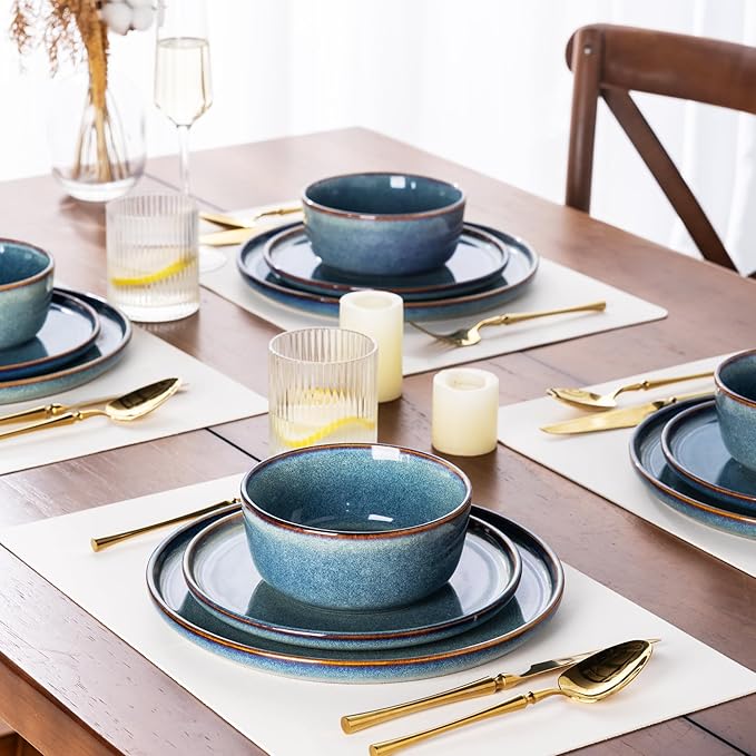 AmorArc Stoneware Dinnerware Sets,Round Reactive Glaze Ceramic Plates and Bowls Sets,Highly Scratch Resistant | Microwave & Dishwasher Safe,Service for 8 Dishes Set (24pc)