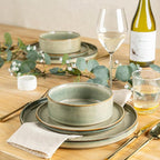 AmorArc Ceramic Dinnerware Sets, Handmade Reactive Glaze Stoneware Plates and Bowls Sets,Highly Chip and Crack Resistant | Dishwasher & Microwave Safe Dishes Set, Service for 4 (12pc)