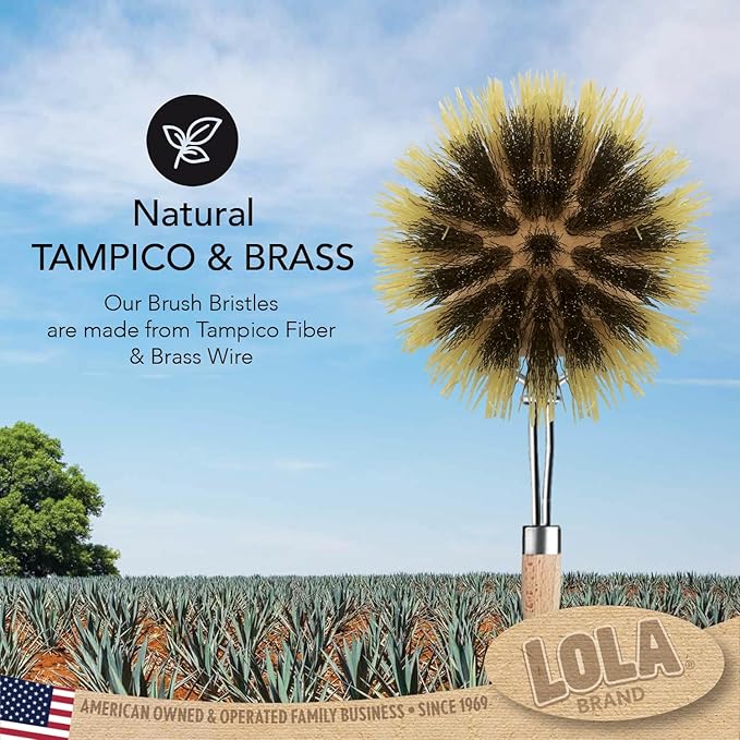 LOLA, The Original- Pot & Pan Brush, 6 Pack, Heavy Duty Brass Wire & Tampico Bristles, Handle Made from Sustainable Birch Wood for Cleaning