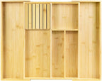 VaeFae Bamboo Kitchen Drawer Organizer, Utensil Tray with Multiple Compartments, Cutlery and Silverware Storage