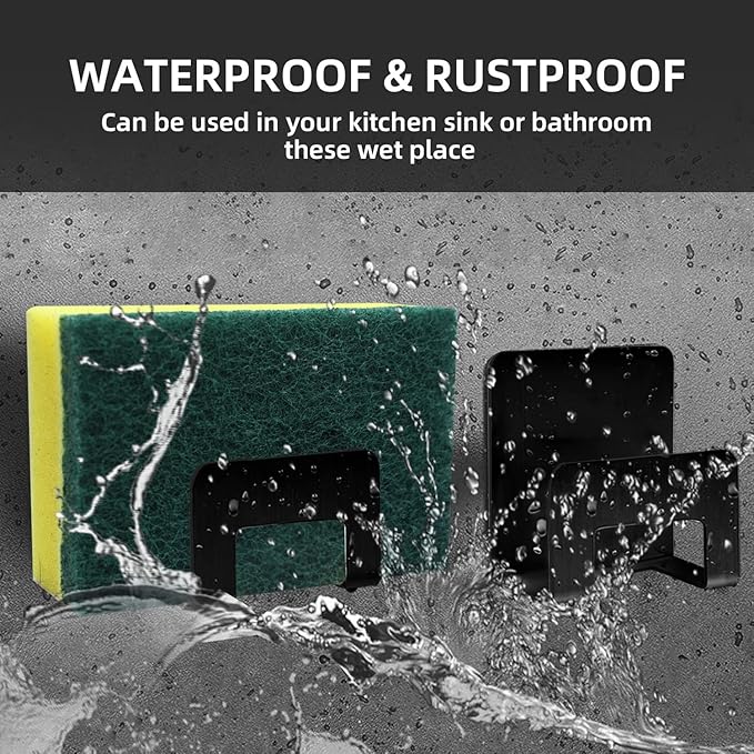 2Pcs Sponge Holder for Kitchen Sink,Premium SUS304 Stainless Steel Waterproof Sink Caddy,Quick Drying - Black