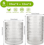 Hobnail Drinking Glasses Set of 8, 10 Oz Kitchen Water Glasses Cup & 12 Oz Vintage Cocktail Glasses Drinkware Set for Whisky, Juice, Wine, Milk