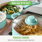 GreenLife 6QT Nonstick Stockpot with Straining Lid, Soft Grip, PFAS-Free Ceramic, Pour Spout, Multipurpose Cooking Pot, Sauces & Soups, Milk Pan, Stay-Cool Handles, Dishwasher & Oven Safe, Turquoise