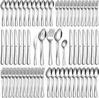 65 Piece Silverware Set with Serving Utensils, Stainless Steel Flatware Set for 12 Food Grade Novelty Flatware Cutlery Utensil Set Include Knife Fork Spoon Mirror Polished Dishwasher Safe