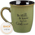 Christian Art Gifts Sage Green Stoneware Coffee Mug – 13 oz. Microwave and Dishwasher-safe Lead-free Inspirational Scripture Coffee and Tea Mug for Men & Women with Bible Verse: Be Still – Psalm 46:10