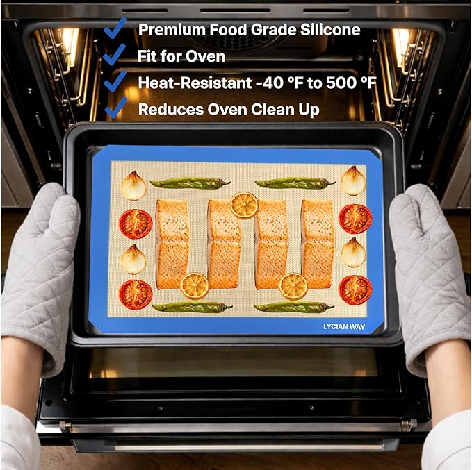 Silicone Baking Mats Set of 2, Half Sheet Nonstick Reusable Baking Sheet Liners for Cookies, Macarons, Bread, Pizza, Pastry, Blue