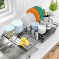 Expandable Dish Drying Rack,Rust-Proof Metal Dish Racks for Kitchen Counter with 360° Swivel Drain Spout,Space-Saving Dish Drainer with Utensil Holder for Small Apartment & Home Organization