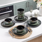 LeRatio Ceramic Dinnerware Sets for 6,Porcelain Plates and Bowls Sets,Handmade Reactive Glaze Dishes Set,Chip Resistant and Scratch Resistant | Oven&Dishwasher & Microwave Safe-Green(18PCS)