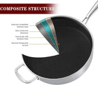 LOLYKITCH 6 QT Hybrid Tri-Ply Stainless Steel Non-Stick Sauté Pan with Lid,12 Inch Deep Frying Pan,Large Skillet,Jumbo Cooker,Induction Pan, Oven Safe and Detachable Handle.
