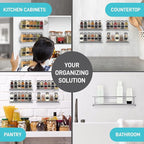 Spice Rack Wall Mounted 4 Tier – Space-Saving Kitchen Spice Organizer for Seasonings – Screw or Adhesive Hanging – Wall Mount Hanging Spice Rack for Wall, Cabinet, Pantry Door