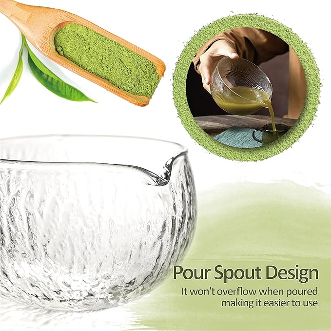 Matcha Bowl with Spout, 500 ml/18 oz Glass Matcha Mixing Bowl, Japanese Ceremonial Matcha Chawan for Matcha Powder/Salad/Fruit/Soup/Tea