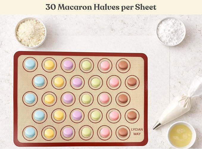 Macaron Silicone Baking Mats Set of 2, Half Sheet Nonstick Reusable Baking Sheet Liners for Macarons, Cookies and Pastry, Red