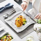 MALACASA Plates and Bowls Set, 12-Piece Modern Porcelain Dinnerware for 4, Marble Square Ceramic Dish Set, Microwave and Dishwasher Safe, Flora Series
