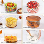 LOVYANXUE 197 oz Large Glass Salad Bowl with Acacia Wood Lid - Glass Trifle Bowl, Versatile Serving Bowls for Cake, Salad, Fruit, Baking, Dessert, Meal Prep, Storing, Microwave & Oven Safe, BPA Free