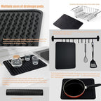 NiuYichee Stainless Steel Dish Drying Rack(15"L x 8.3"W x 4.2"D), Expandable Fruit & Vegetable Drain Rack over Sink, Dish Drainer Rack in Sink, with Stainless Steel Utensil Holder & 16" Silicone Mat