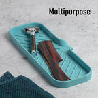 Zulay Kitchen Large Silicone Sponge Holder (12x4) – Flexible Sink Organizer Tray for Kitchen & Bathroom – Multipurpose Soap Dish for Sponges, Makeup, Trinkets & More (Aqua Sky)