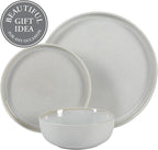 Gibson Elite Tahoe Sunset 12 Piece Stoneware Reactive Glaze (Service for 4) Ceramic Plates and Bowls Dinnerware Set - Cream White
