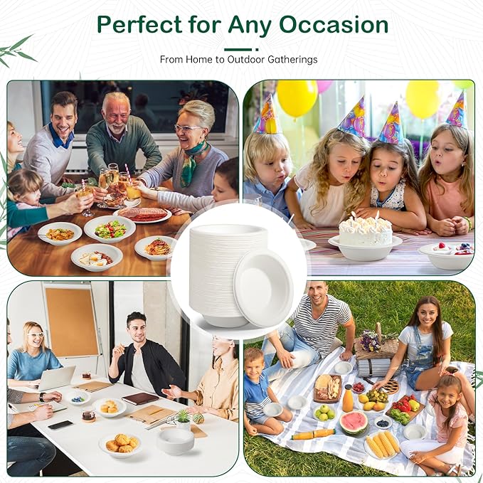 32 oz 68-Pack Large Compostable Paper Bowls, Disposable Meal Prep & Takeout Bowls, Heavy-Duty Bagasse Bowls for Ramen, Salad & Large Portions, Microwave & Freezer Safe, Eco-Friendly (White)