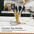 Black and Gold Kitchen Utensils Set - 6-PC Silicone Utensils Set Include Tongs, Whisk, Serving Spoon, Spatula, and Turner for Stylish Cooking and Baking - Black and Gold Kitchen Accessories and Decor