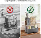 MOUKABAL Sponge Holder for Kitchen Sink, 2-Tier Sink Caddy Organizer with Drain Holes and Hooks, Holds Dishcloth, Sponge & Brushes, Kitchen Countertop Storage for New Home Essentials Grey