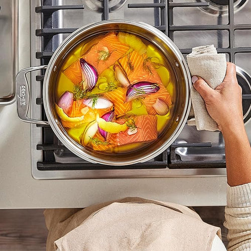 All-Clad Simply Strain Stainless Steel Multipot with Straining Lid, 6-Quart, Induction, Oven Broiler Safe 600F, Strainer, Pasta Strainer with Handle, Steamer Pot, Cookware, Home, Pots and Pans, Silver