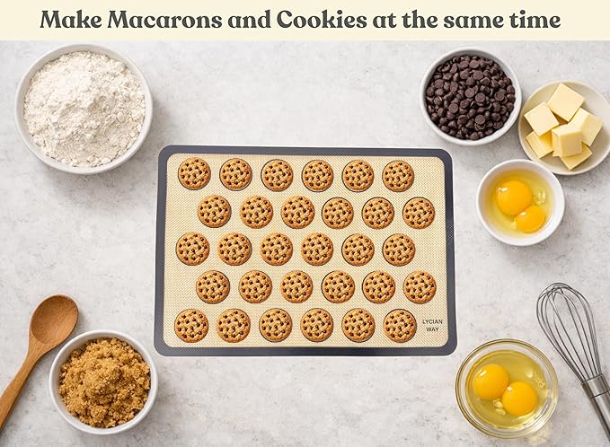 Macaron Silicone Baking Mats Set of 2, Half Sheet Nonstick Reusable Baking Sheet Liners for Macarons, Cookies and Pastry, Gray