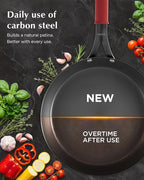 Carbon Steel Pan, 10 Inch Nonstick Frying Pan Skillet, Pre-Seasoned Carbon Steel Cookware with Removable Silicone Handle Holder, Indoor/Outdoor, Induction & Oven Safe