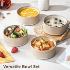 Ceramic Bowl Set of 4-22oz Cereal and Soup Bowls, Microwave and Dishwasher Safe, For Oatmeal, Salad, Pasta, Dessert and Fruit, Beige