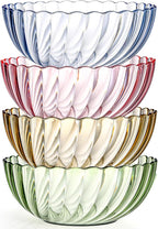 Fasmov 4 Pack Plastic Serving Bowls, Plastic Salad Mixing Bowls, 74oz Break Resistant Plastic Bowls for Salad, Fruit, Popcorn, Chip and Dip, Multicolor