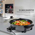 OVENTE 11.5-Inch Electric Skillet & Frying Pan, 1400W Nonstick Cooking Pan with Adjustable Temperature Control, Tempered Glass Lid with Steam Vent, Cool-Touch Handles, Easy-Clean Black SK11112B