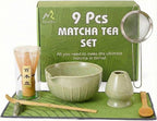 Matcha Whisk Set 9 Pcs | 19oz Ceramic Matcha Bowl with Bamboo Whisk & Holder, Sifter, Chashaku Scoop, Wooden Spoon, Scoop Rest, Tea Towel & Gift Box | Complete Matcha Set Kit for Matcha Lovers