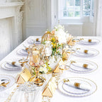 YOUBET 350PCS Gold Scalloped Plastic Plates - White and Gold Disposable Dinnerware Set Include 100 Plates, 150 Gold Silverware, 50 Cups, 50 Napkins for Wedding Party