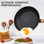 MICHELANGELO Nonstick Frying Pan with Lid, 10 Inch Frying Pan with Honeycomb Coating, Non Stick Skillet with Lid, Healthy & Non-Toxic Granite Fry Pan, Induction Compatible