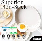 THE ROCK SOHO 9.5-Inch Non Stick Frying Pan with Lid–Nothing Sticks, Never Warps, Lasts Longer, Ceramic Non Toxic Skillet with Heat-Resistant Handle, PTFE PFOA&PFAS Free, Dishwasher Safe, Cream