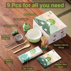Clay&Fire Matcha Whisk Set, 9 pcs Ceramic Matcha Set, Gifts for Women,Matcha Bowl with Spout and Whisk, Matcha Kit for Matcha Lovers, Ideal Gift Christmas, Birthday, Anniversary(Pink) (Jade Green)