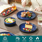 vancasso Starry Plates and Bowls Sets for 8, 24 Pieces Blue Dinnerware Sets for Kitchen, Modern Stoneware Dishes Set, Dishwasher and Microwave Safe