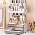 caktraie Bathroom Organizers and Storage - 3 Drawers 2 Tier Makeup Organizer, Cosmetic Storage Drawer for Dresser Countertop and Bathroom Vanity for Large Skincare, Perfume, Grey
