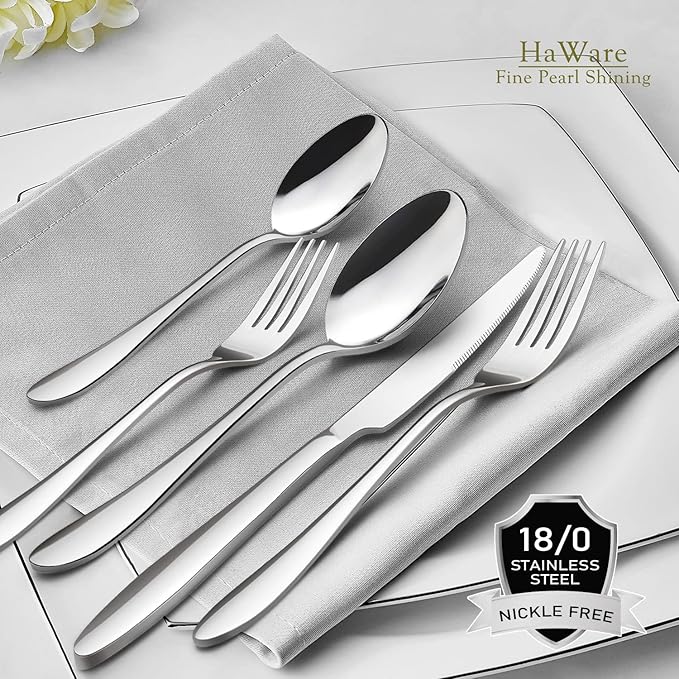 HaWare 20-Piece Silverware Set for 4, Stainless Steel Flatware Cutlery Set for Home Kitchen Restaurant Hotel, Modern Ergonomic Design, Mirror Polished, Dishwasher Safe