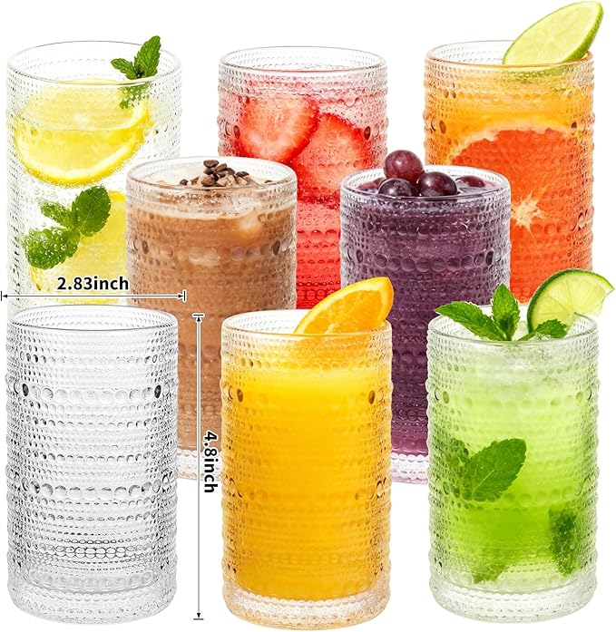 Hobnail Drinking Glasses Set of 8, 12 Oz Vintage Style Tumblers – Thick Durable Glass, Smooth Interior, Dishwasher Safe for Water, Juice, Wine, Whiskey