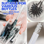 Holikme 5-Piece Bottle Brush Cleaner Set - 14" Stainless Steel Handle, 3 Straw Brushes, Cleans Water Bottles, Cups, Baby Bottles, Black & Grey
